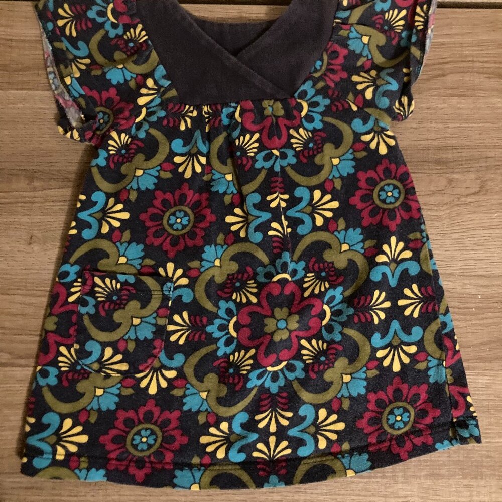 Tea Collection Purple Floral Print Cotton Dress 6-12 Months GUC Short Sleeve